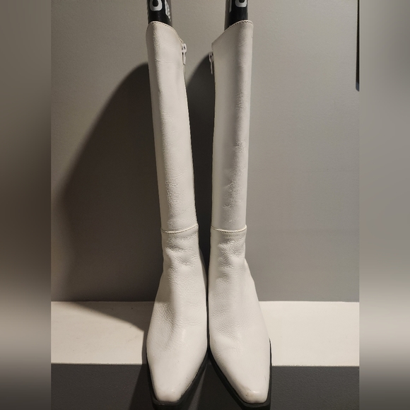 White Leather Heeled Boots - Picture 2 of 8